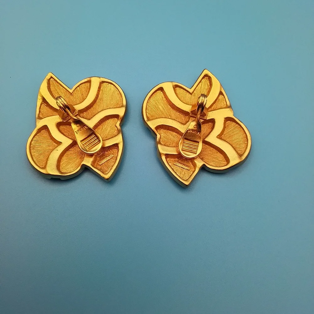 Monet Goldtone  Abstract Clip On Earrings